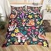 Castle Fairy Cute Snail Duvet Cover for Boys,Girls Butterflies and Mushrooms Comforter Cover Full Size,Flowers Bedding Set Kids Teen Room Decor Bed Cover,Plants Leaf Bedclothes with Zipper