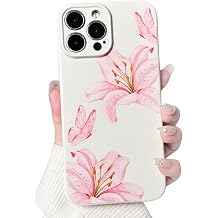 NITITOP Compatible with iPhone 14 Pro Max Case Cute Lily Flowers Floral Butterfly for Women Girls Slim Fit Soft TPU Bumper Silicone Shockproof Full Camera Protective Cover - Pink