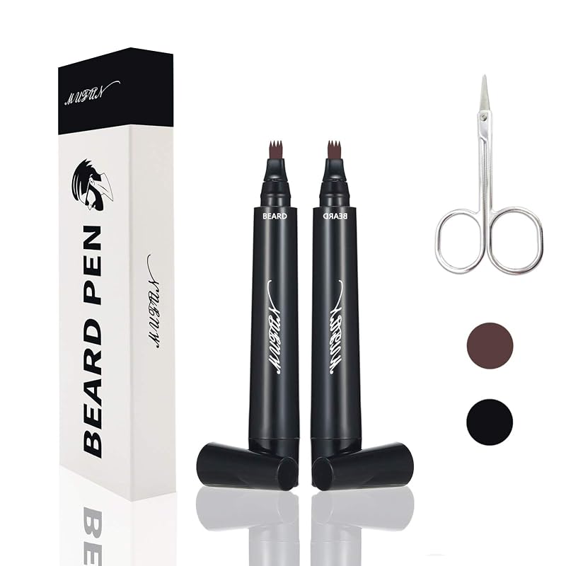 Kit MUFUN com 2 lápis para barba e bigode na cor BROWN e tesoura