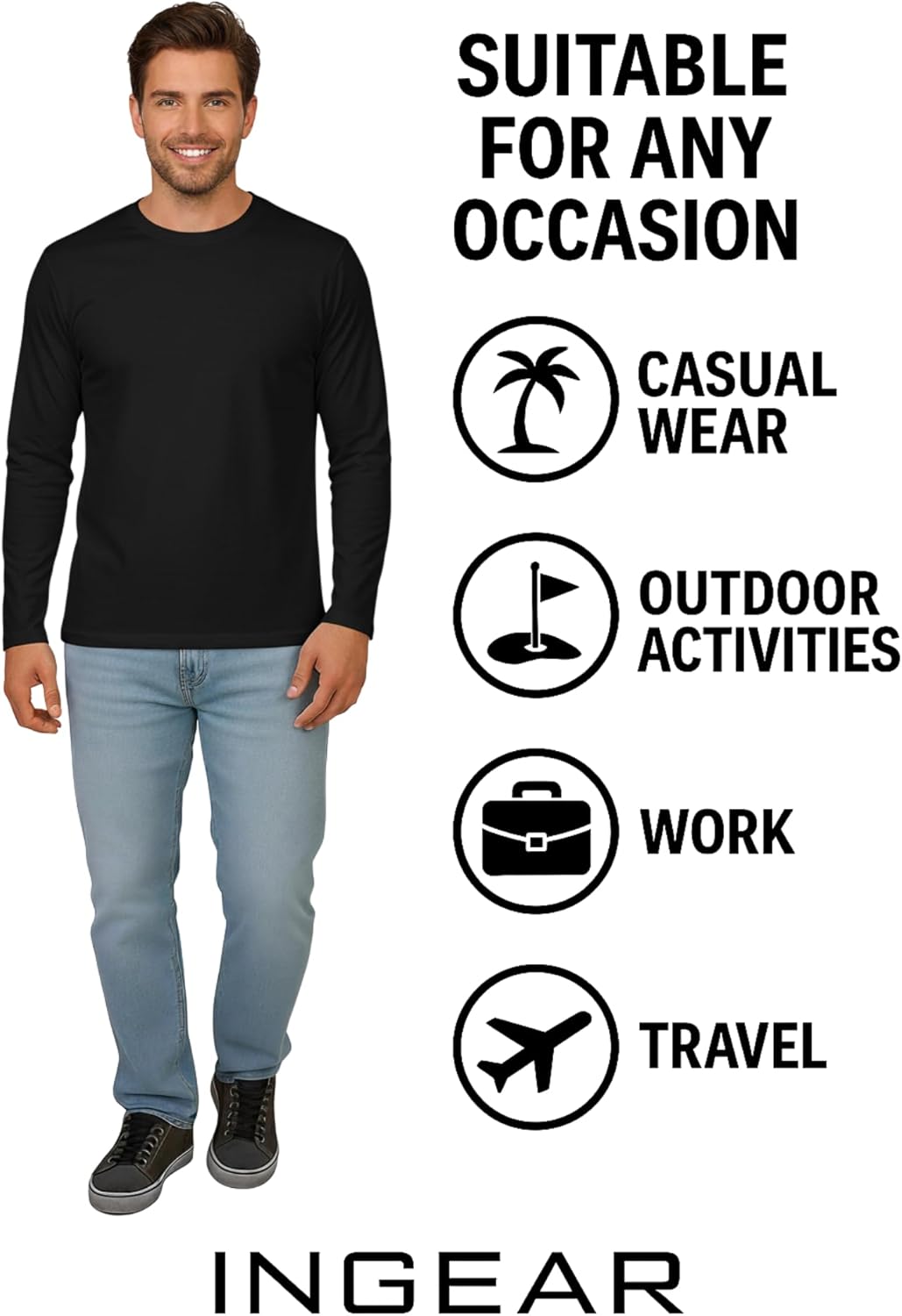 INGEAR Men's Ultra Soft Casual Base Layer Polyblend Long Sleeve T-Shirt, Crewneck, Lightweight Jersey Fabric, - Image 4