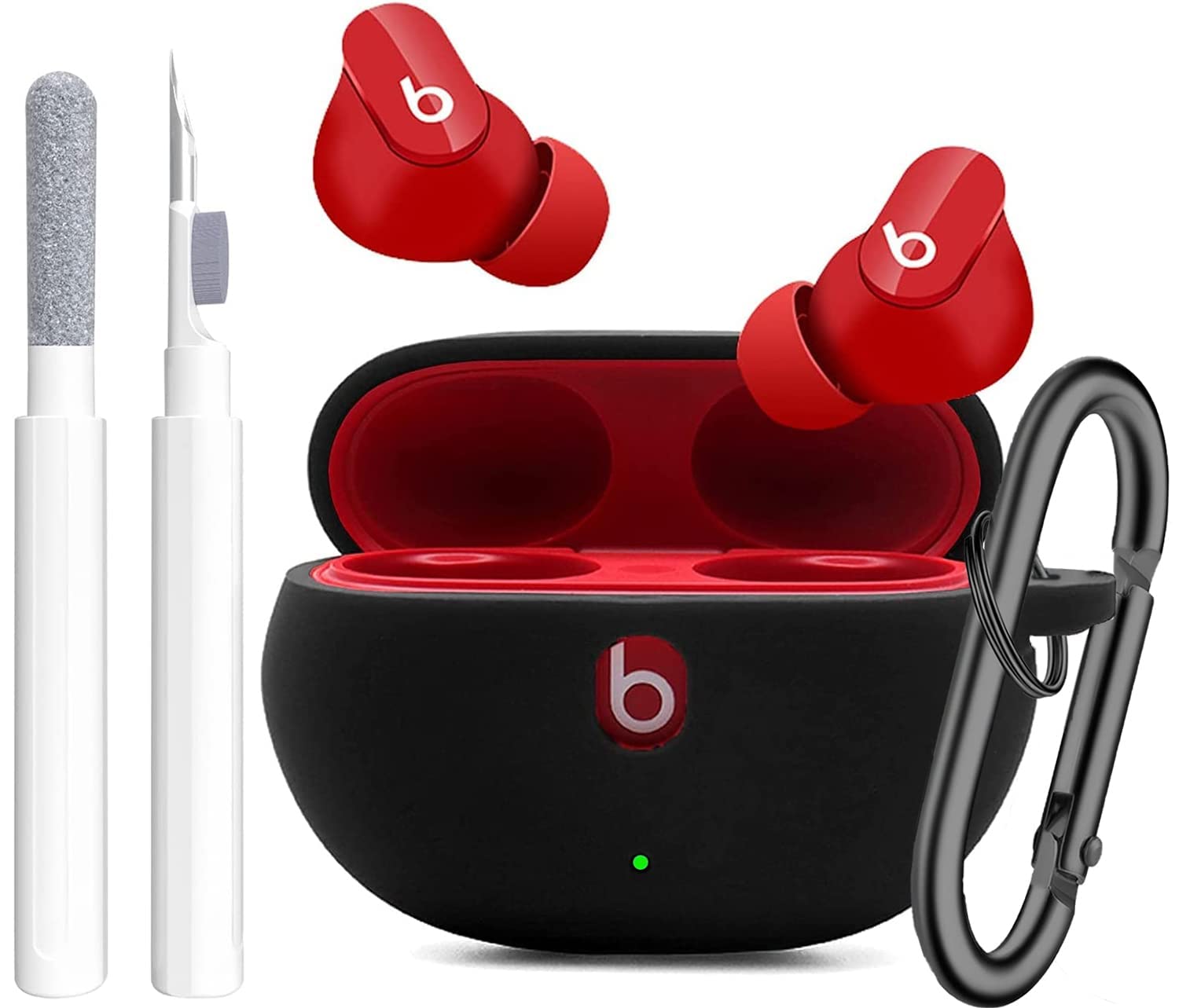 for Beats Studio Buds/Buds + Case with Cleaner kit 2021/2023, Soft Silicone Case for New Beat Studio Buds Plus Cover Protective Skin with Keychain, Cleaning Pen for Beat Studio Earbuds, Black