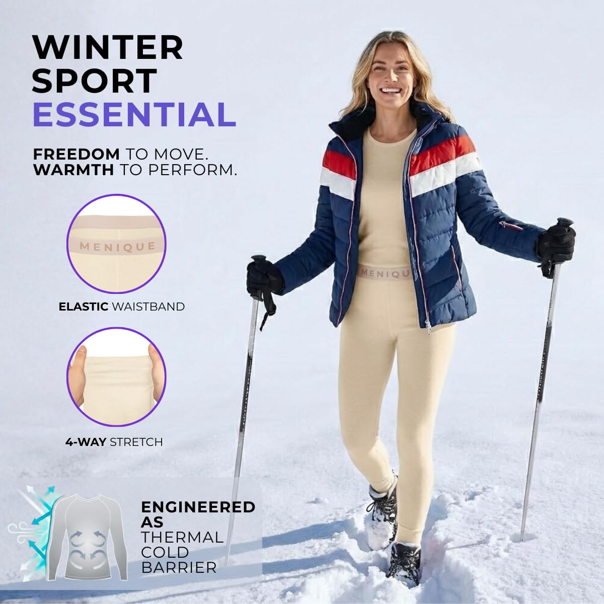 menique Conjunto de ropa interior térmica para mujer, 100 % lana merina, capa base térmica de 250 g/m², camiseta de manga larga y leggings, ropa interior para invierno, esquí, deportes al aire libre