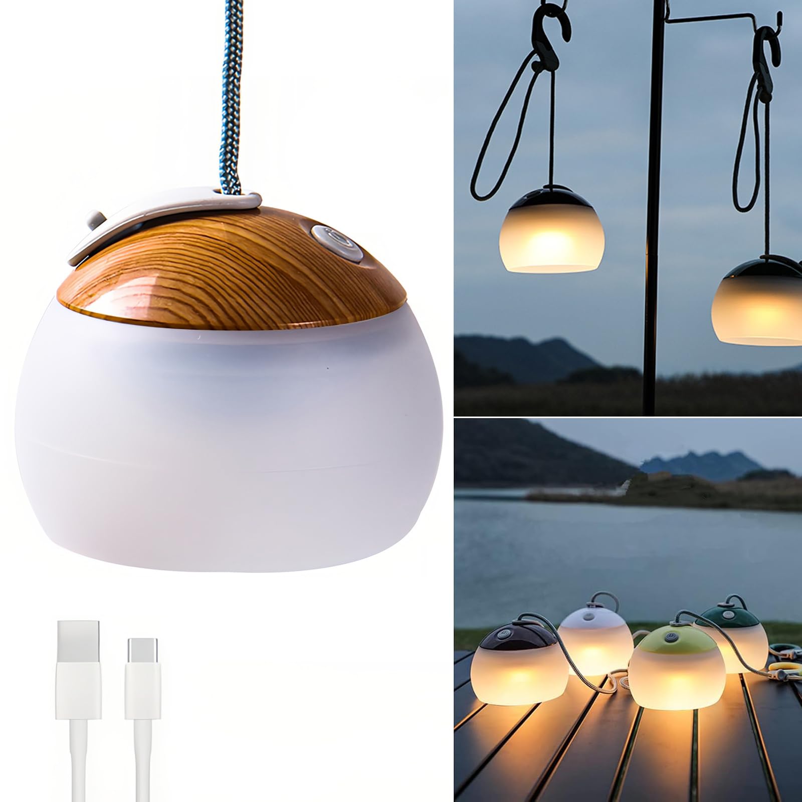 Lampada da campeggio con decorazione atmosferica lanterna rotonda 3 livelli di regolazione della luminosità gancio design lampada da tavolo lunga durata per tenda di emergenza pesca