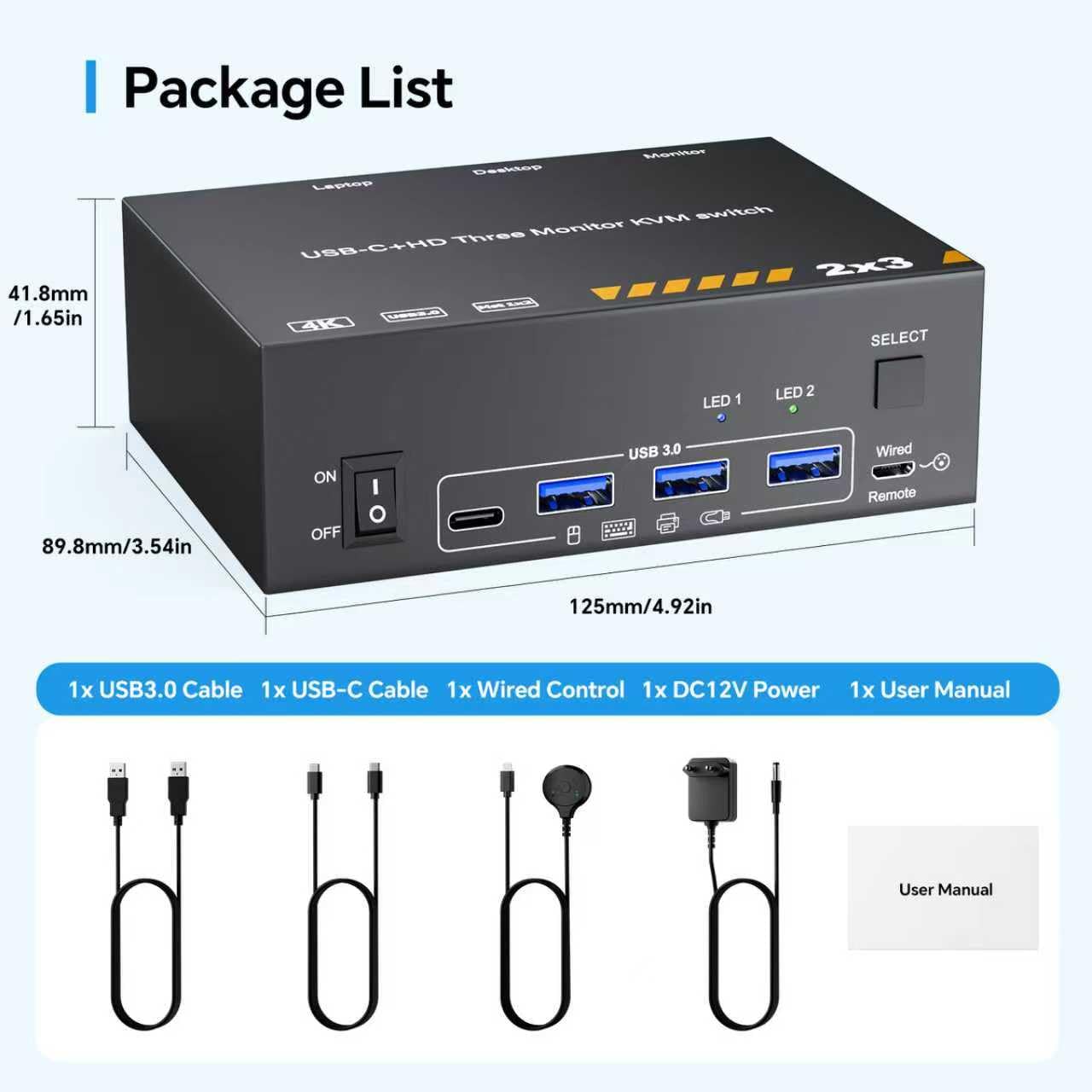 KVM Switch for 3 Monitors 1 Laptop and 1 Desktop, 4K@60Hz HDMI + USB C KVM Switcher USB-C MST KVM for Triple Monitors, 87W PD Charging