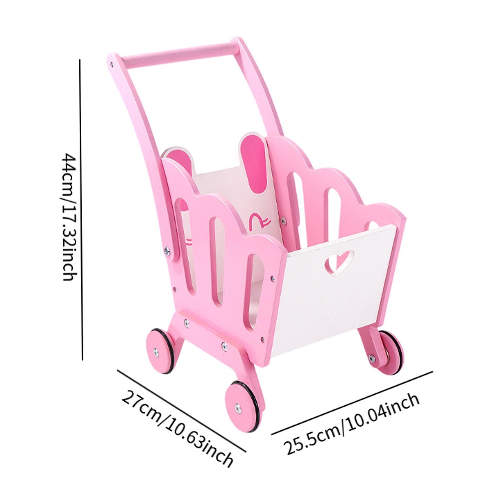 Carrello della Spesa per Bambini, Passeggino, Set per Giochi di Ruolo, Cibo Giocattolo in Legno, Carrello della Spesa per I più Piccoli, Rosa