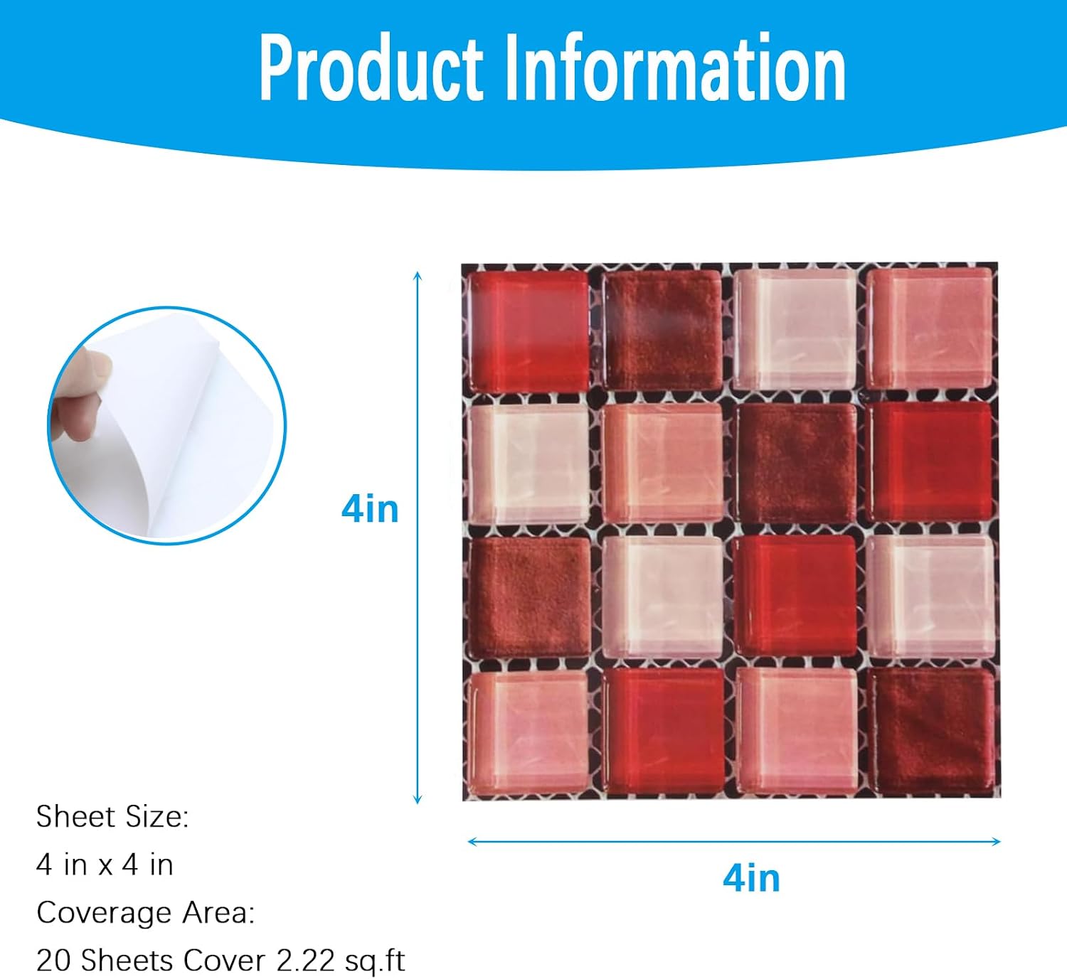 Geesatis Red Peel and Stick Backsplash,Self-Adhesive Removable Wall Tiles