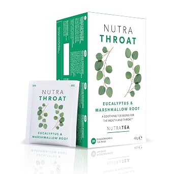 Nutra Tea NutraTHROAT Soothing Throat Tea | Sore Throat Tea | Throat Relief Tea. Tea For Sore Throat & Coughs with Marshmallow Root & Slippery Elm. 20 Individually Wrapped Bags - Herbal Teas 1 Pack