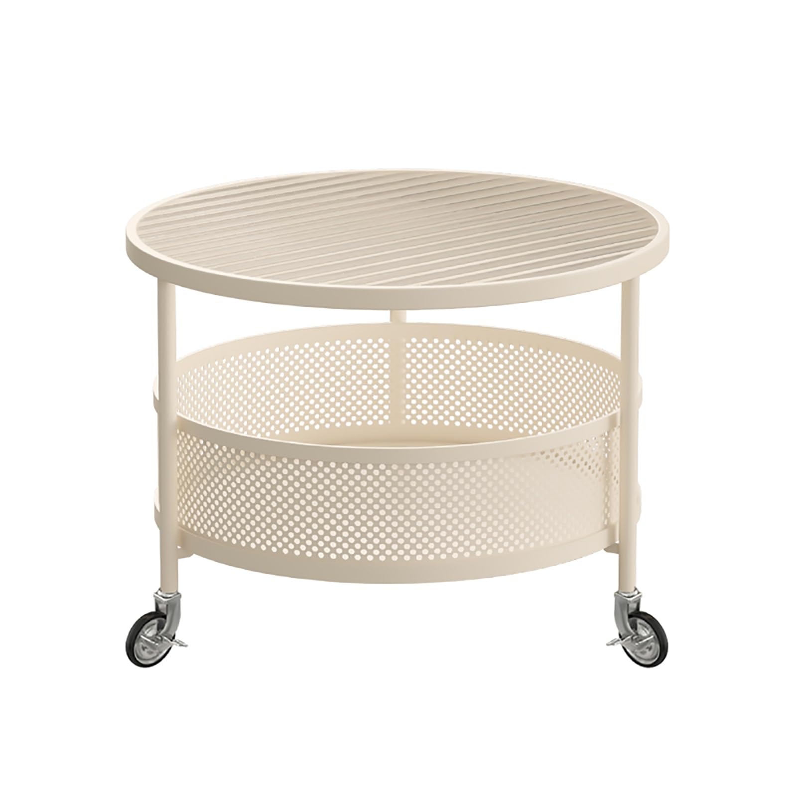 SXZenSpace Round Side Table with Tempered Glass Tabletop Modern Accent Hollow Storage Basket End for Living Room Balcony Bedroom