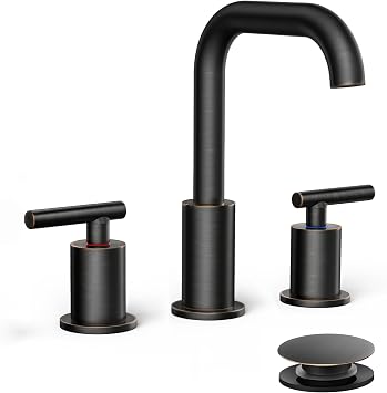 FORIOUS Oil Rubbed Bronze Bathroom Sink Faucets 3 Hole, 8 Inch Widespread Bathroom Faucet with Pop Up Drain and cUPC Supply Lines, for Vanity Restroom RV Lavatory