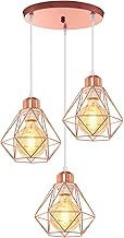 TOKIUS Plafonnier Industriel Vintage Luminaire E27 Rétro Lustre Suspension Design Métal Cage Ø160mm éclairage plafond Pour Salon Cuisine Chambre (Or rose-base de 25cm)