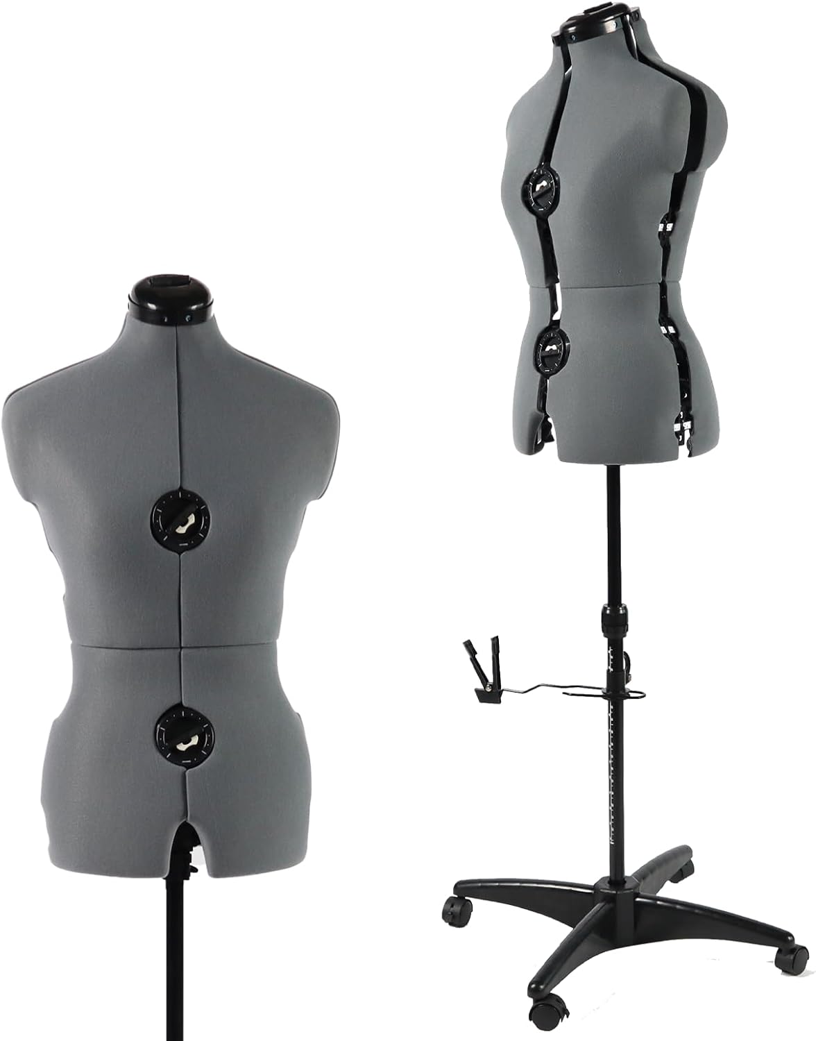Adjustable Dress Form Mannequin for Sewing Female Size 6-14, Gray Pinnable Model Body with 13 Dials & Detachable Casters, 42.5"-60" Height Range for Clothing Display, Small to Medium