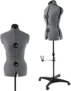 Adjustable Dress Form Mannequin for Sewing Female Size 6-14, Gray Pinnable Model Body with 13 Dials & Detachable Casters, 42.5