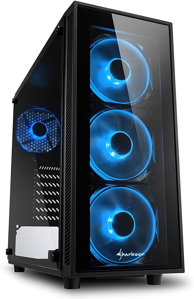 TG4 Mid Tower PC Computer Case I Support Mini-ITX, Micro-ATX, ATX Motherboard I Side Panel Tempered Glass with 4 x 120 mm Blue LED Fan (pre-Installed) - Black