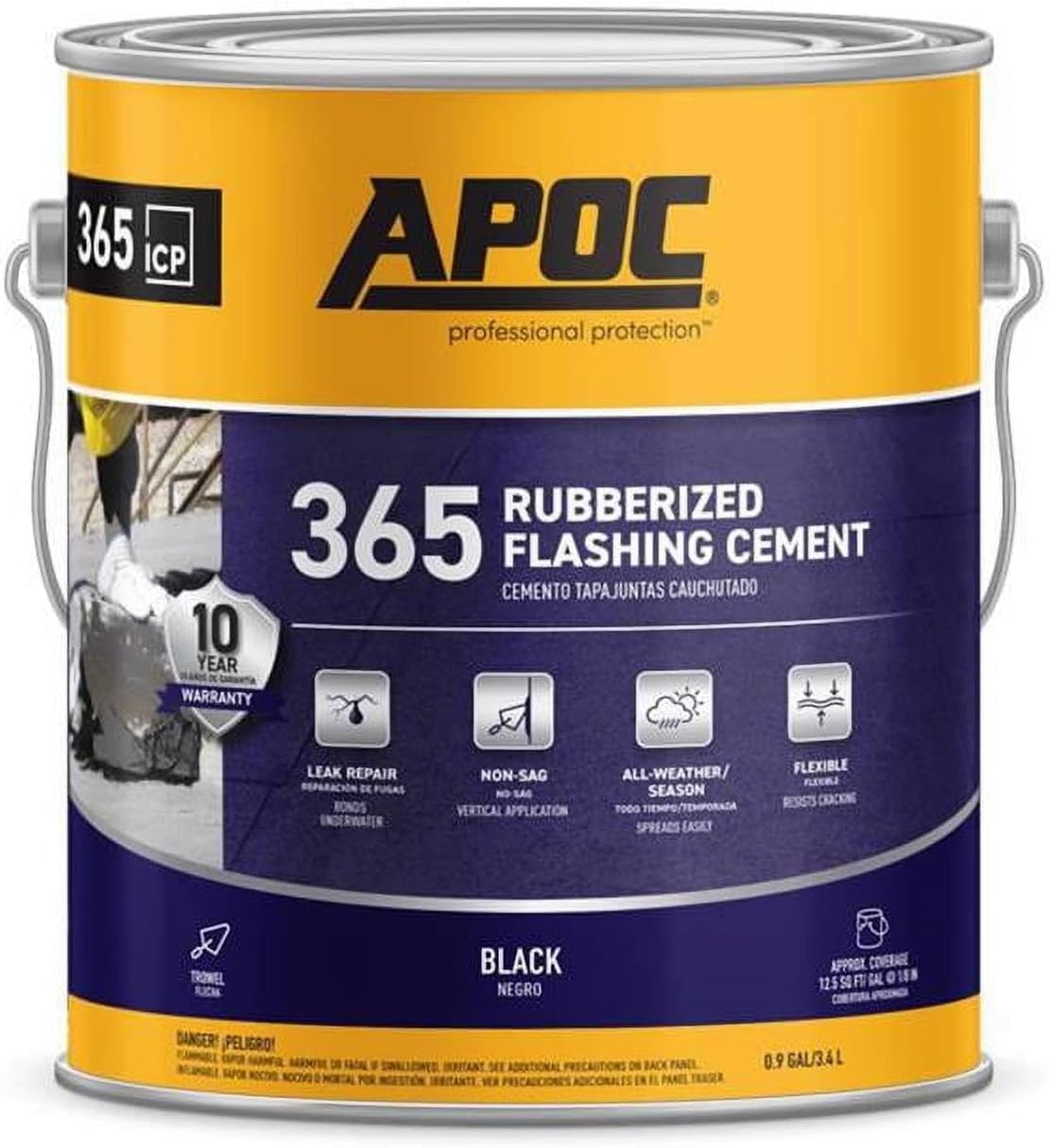 APOC 365 Eterna-Flash All Weather Rubberized Flashing & Roof Cement, 1 Gallon, Repair Splits, Seams, Cracks and Holes, Seal Chimneys, Vent Pipes, Downspouts & More