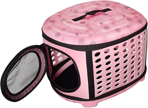 ALANES Pet Carriers Handbag Cage Portable Foldable EVA Cage for Dog Cat Puppy Travel and Outdoor Activities (L, Pink)