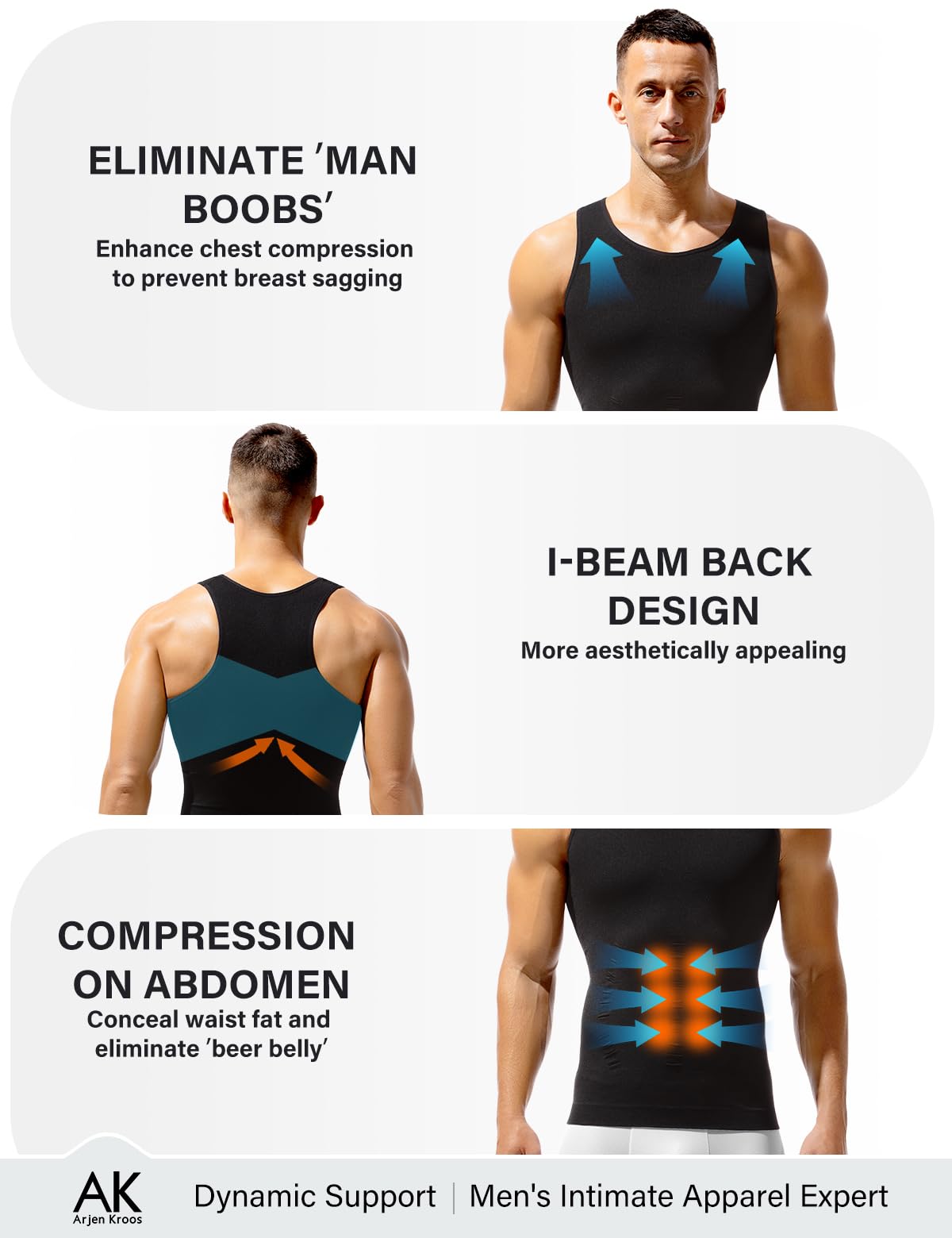 Arjen Kroos Shapewear Herren Compression Shirt Elastische Bauchweg Unterhemd Funktionsshirt Body Shaper Tank Top Ärmellos