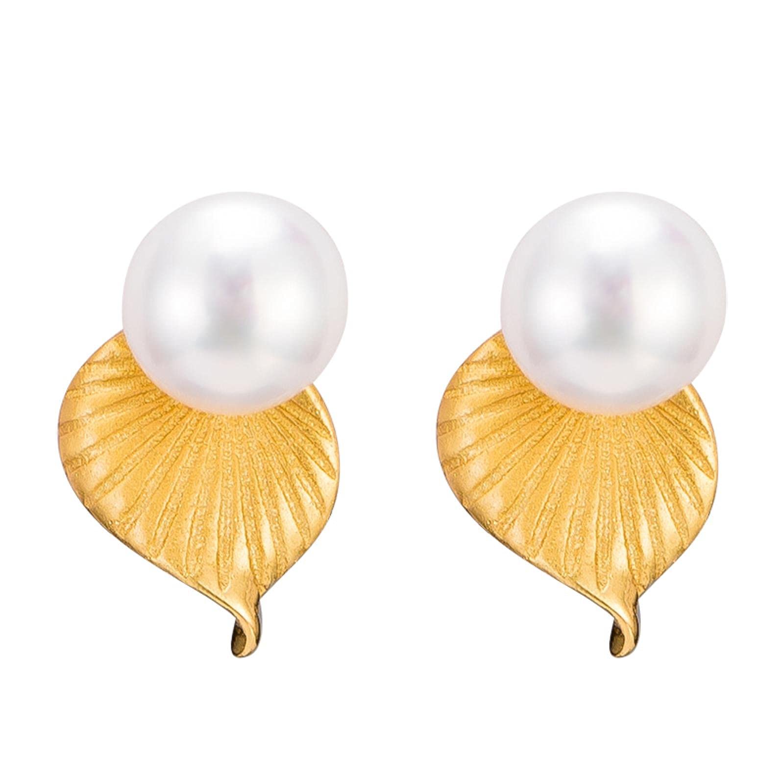 LOKILOKI Orecchini A Bottone Con Fiore E Perle D'Acqua Dolce – Argento 925 Placcato Oro 18k