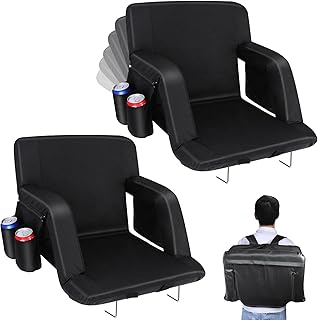 Stadium Seats with Back Support, Bleacher Chairs with Back and Cushion Wide Bleacher Seat 6 Reclining Back, Folding Stadium Chairs with Armrests Hook Cupholder for Outdoor Sport Beach Concert
