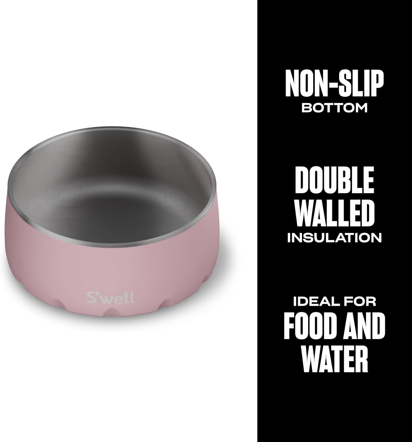 S'well Stainless Steel Pet Bowl, 16oz, Pink Topaz, for Small to Medium Size Dogs, Mess Free Design with Non Slip Rubber Bottom, Dishwasher Safe, BPA Free
