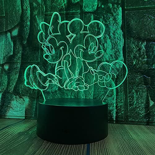 Anime Character Mickey Minnie Figurines Fairy Light Cartoon Mouse 3D LED Optical Illusion Decoration Table Lamp 16 Colors Remote Control Visual Night Light Easter Xmas Birthday Gifts for boys girls