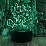 Anime Character Mickey Minnie Figurines Fairy Light Cartoon Mouse 3D LED Optical Illusion Decoration