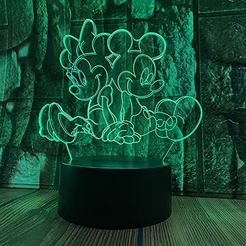 Anime Character Mickey Minnie Figurines Fairy Light Cartoon Mouse 3D Led Optical Illusion Decoration Table Lamp 16 Colors Remote Control Visual Night Light Easter Xmas Birthday Gifts For Boys Girls #TOP22