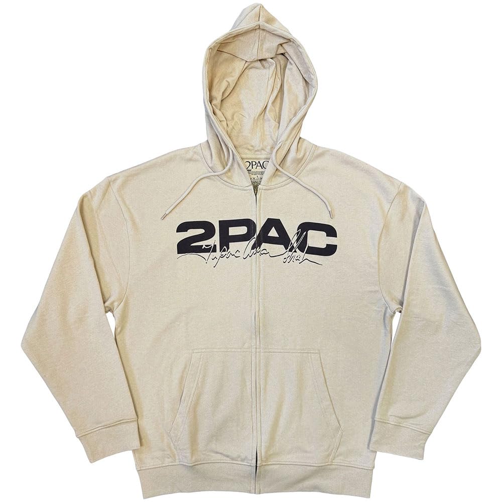Rock Off Officially Licensed Products Men's Sand Tupac Logo Portrait Zipped Hoodie Xl