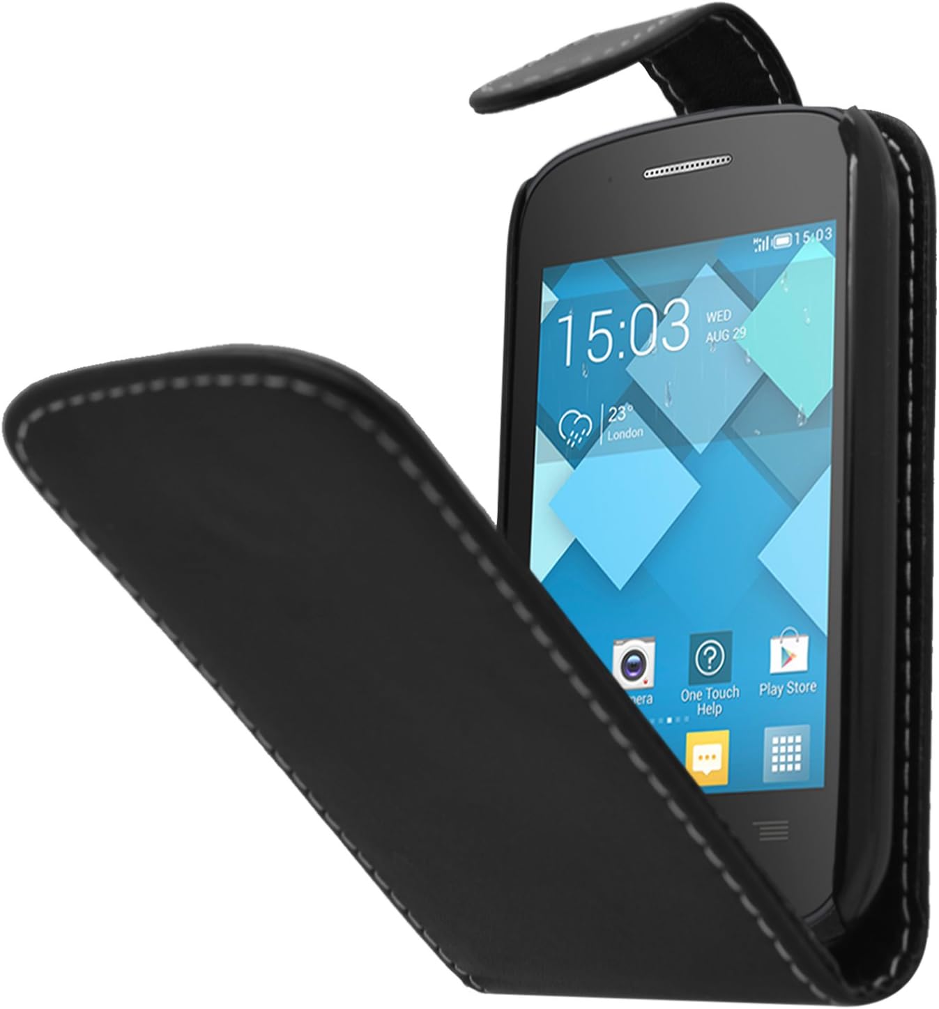 Samrick Specially Designed Leather Flip Case for Alcatel OneTouch Pop C1 - Black