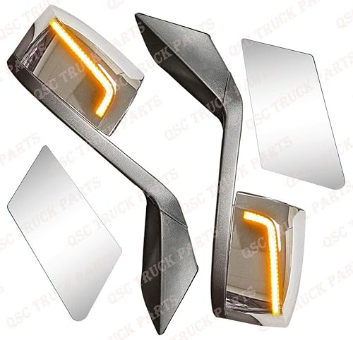 QSC Performance - Espejo LED cromado para capó + guardabarros cromados, compatible con Volvo VNL