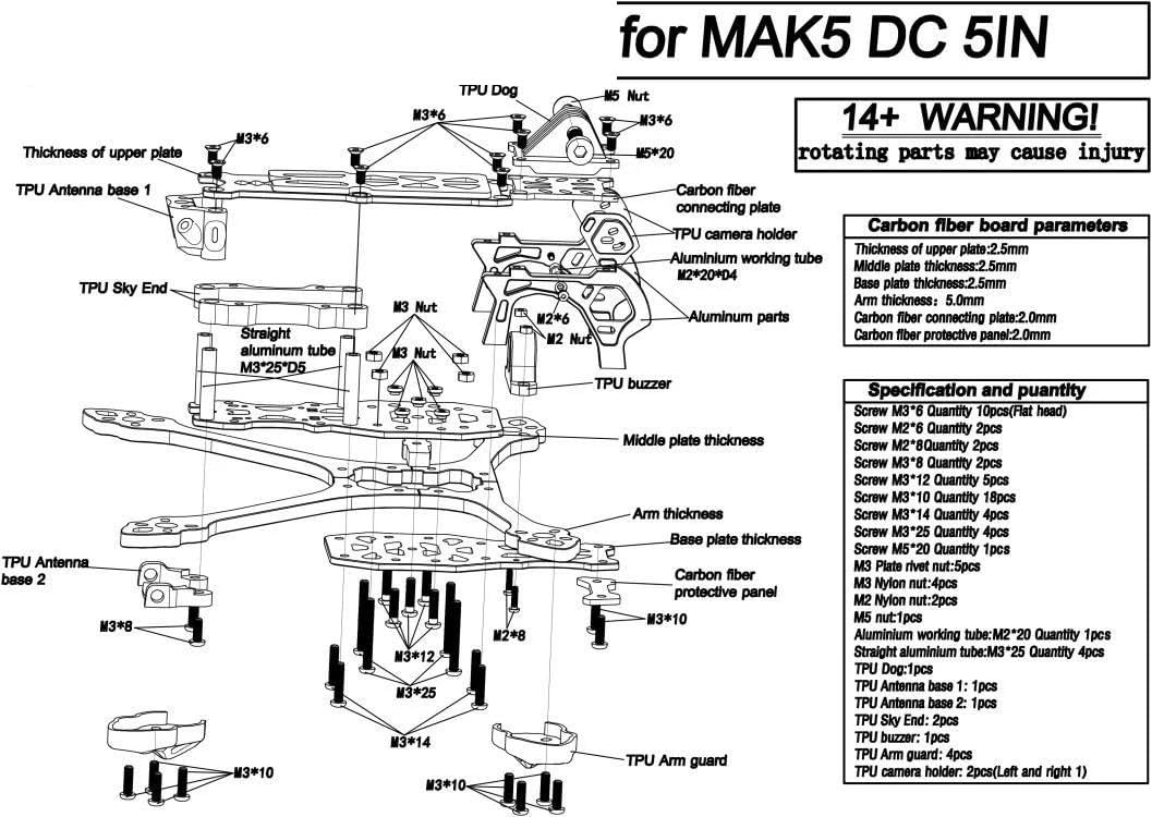 Kit telaio in fibra di carbonio per drone da corsa FPV da 3,5 pollici ad alta definizione Cr&ux35 per parti RC di quadricotteri RC(Mark5 Red)
