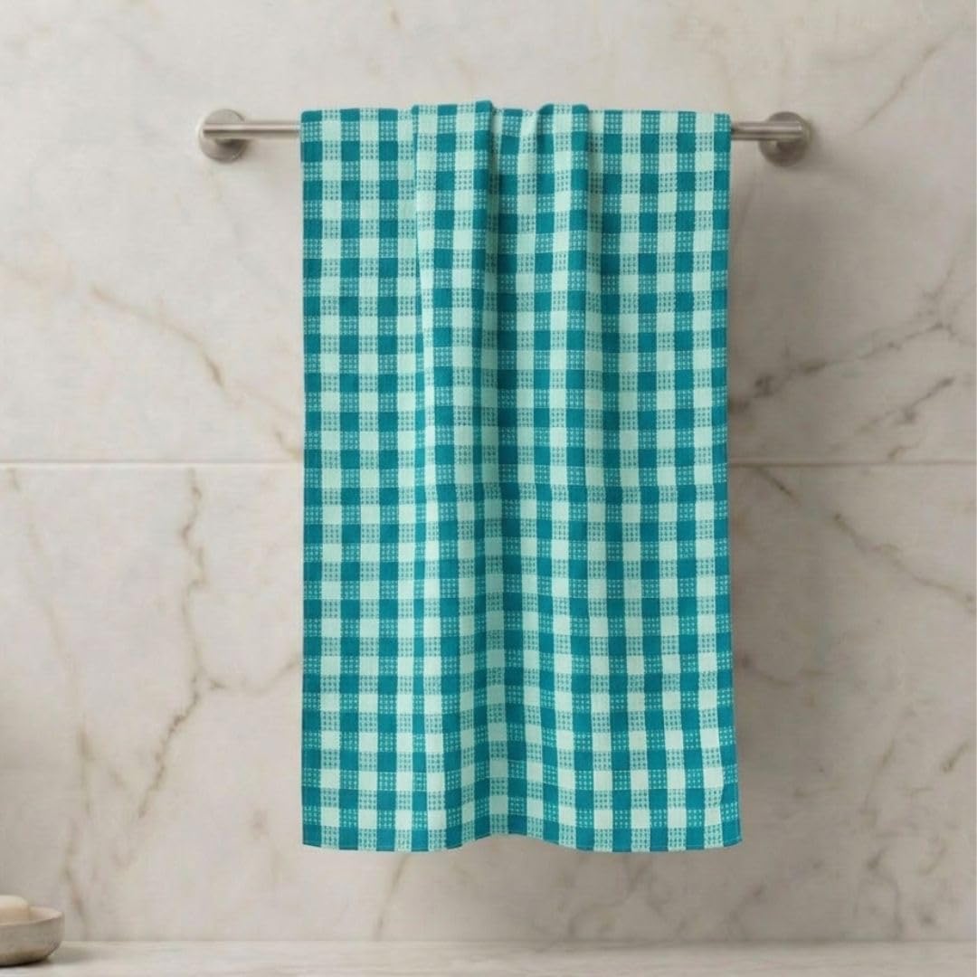 Athom Living Premium Cotton Bath Towel Green Checks 75x150 cm, Lightweight, Quick Dry, Super Soft & High Absorbent, Gentle on Skin, Durable Fabric, Everyday Use, Pack of 1-image-3