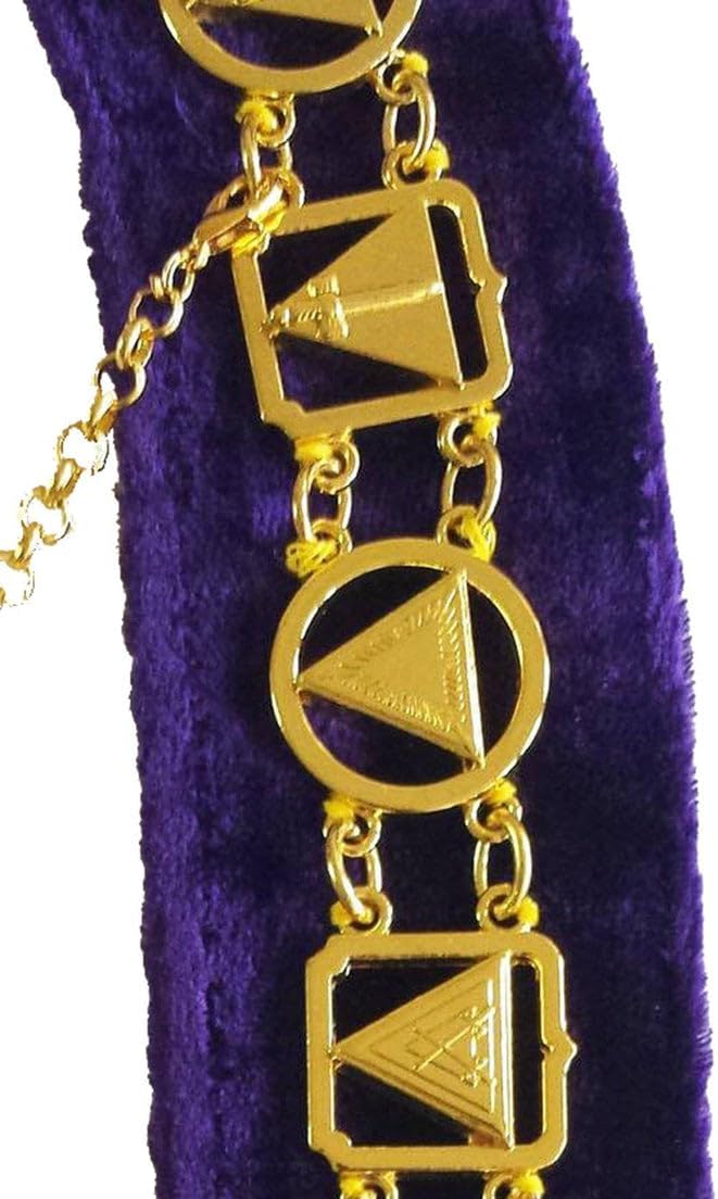 Bricks Masons 33rd Degree Scottish Rite Chain Collar – Gold Plated Finish with Purple Velvet Backing