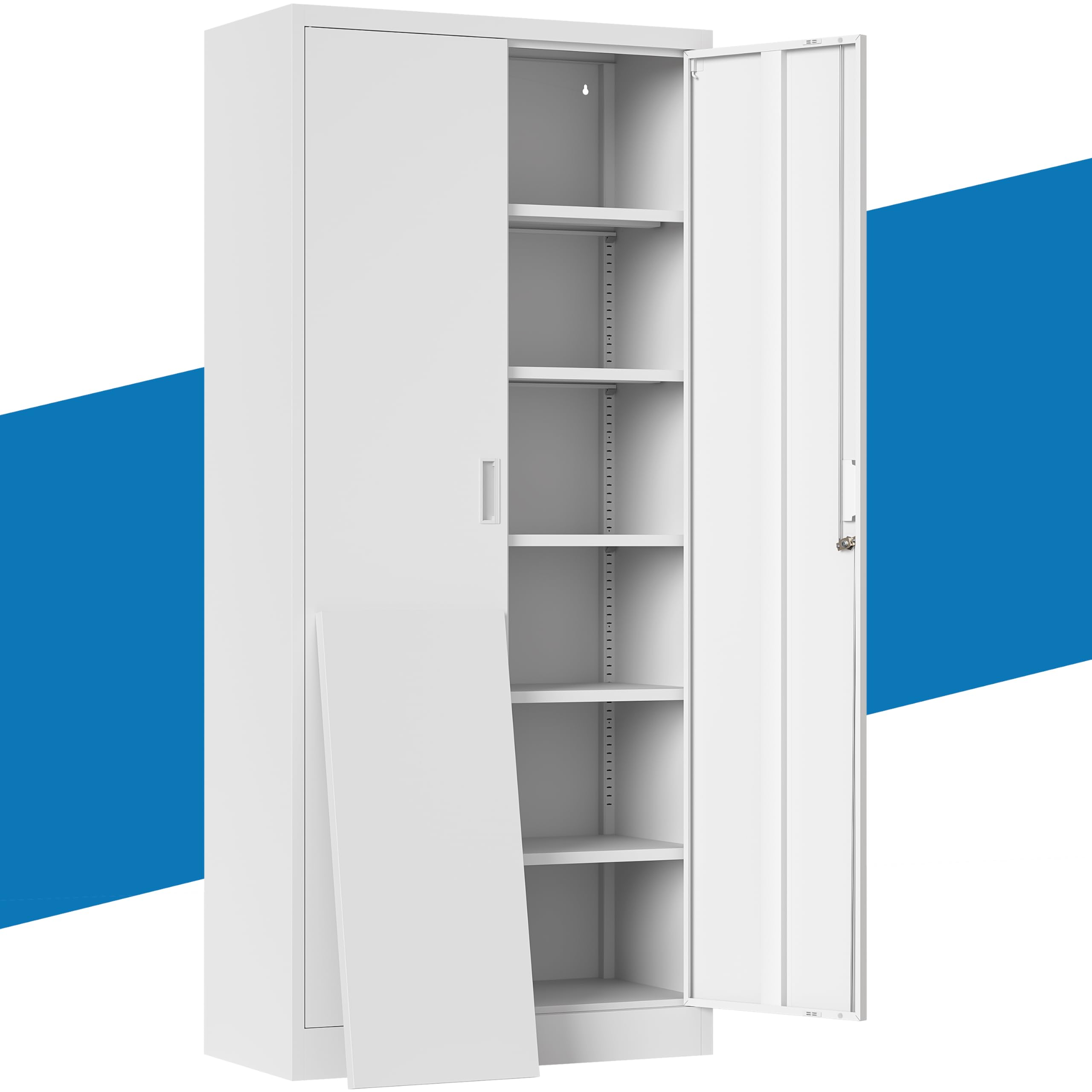 Metal Storage Cabinet with Lock Doors and 5 Adjustable Shelves