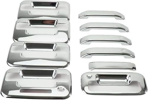 Miniatura 7 de 4 cubiertas cromadas para manijas de puerta con orificio para teclado y 1 cubierta para portón trasero con orificio para cerradura para Ford F150