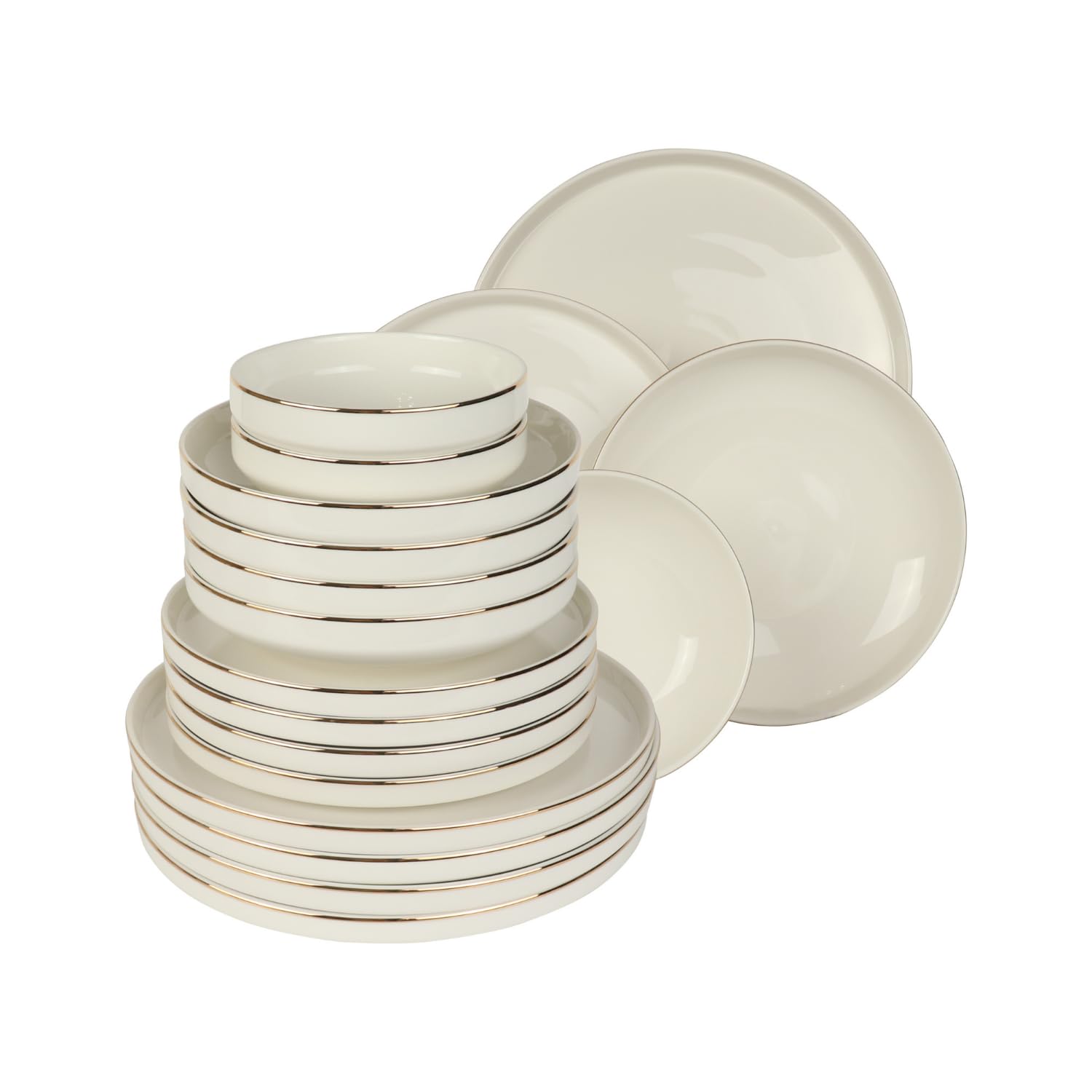 Zoha Pure Gold Crockery Set 24 Pieces | Dinner Serivce for 6 People | White Tableware - Gold Rim | Scandinavian Crockery Set | Porcelain Crockery Set