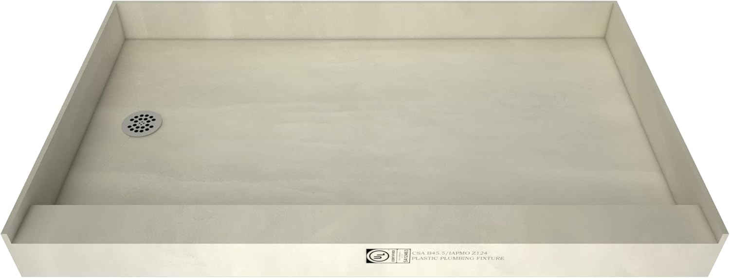 Tile Redi USA P3660L-PVC Redi Base Shower Pan, 60" W x 36" D, Left Round Polished Chrome Drain Plate
