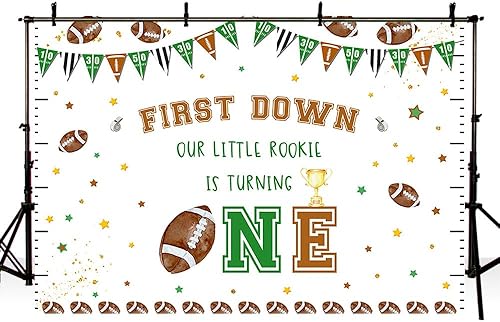 Miniatura 4 de AIBIIN Fondo de fútbol de 7 x 5 pies para el primer cumpleaños con texto en inglés "Our Little Rookie is Turning One", fondo de fotografía,