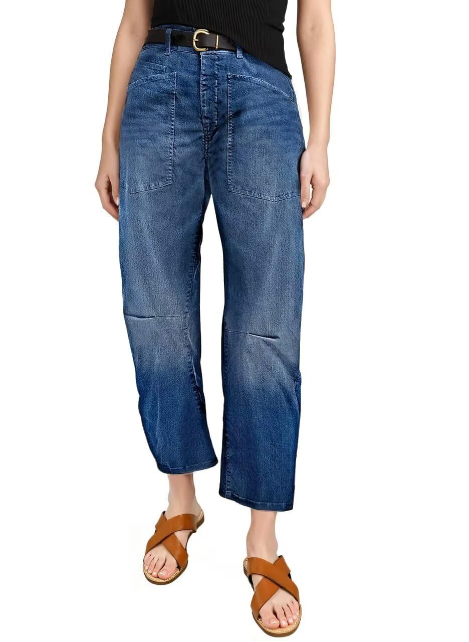 EVALESS Baggy Barrel Jeans for Womens High Waisted Wide Leg Boyfriend Denim Ankle Pants