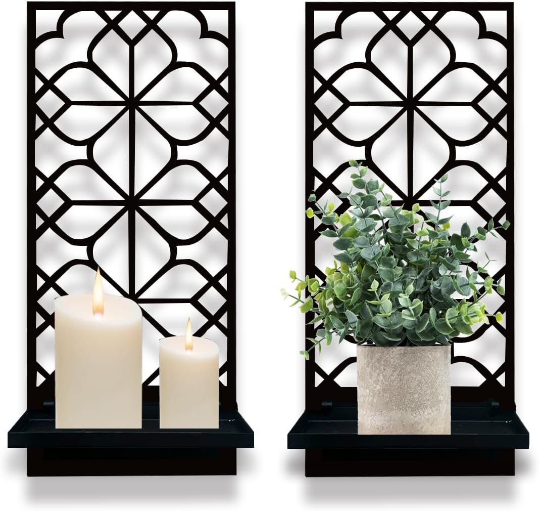 Metal Wall Art for Bathroom: Black Wall Candle Holder Plant Holder Candle Sconces - Minimalist Decor for Living Room Bedroom