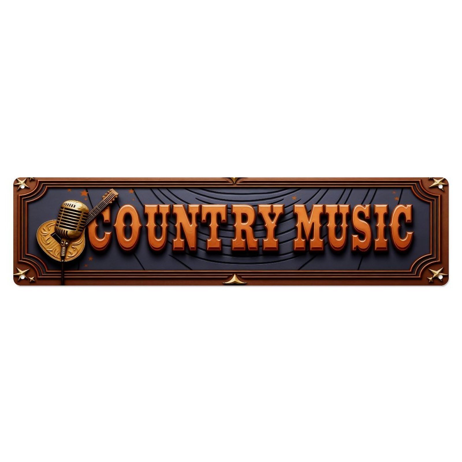 Country Music Sign With Guitar And Microphone Metal Tin Sign Plaque