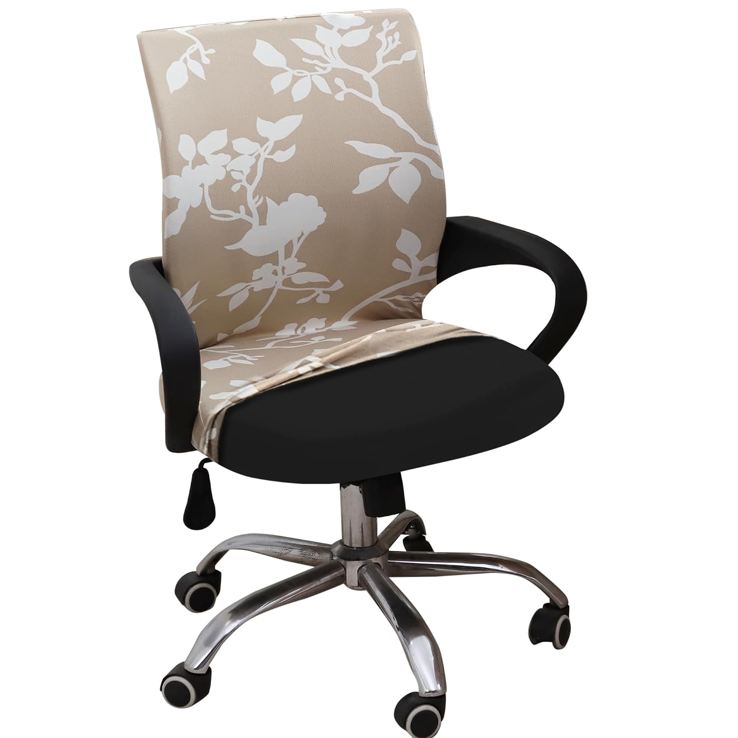 HOKIPO ‘Elira Series’ Printed Office Chair Cover for Desk Chair (Low-Back) – 140 GSM Stretchable Fabric – Anti-Slip – Fits Small & Low-Back Office Chairs, Buff Brown Sillehoute Floral (AR-6223-C7-S)