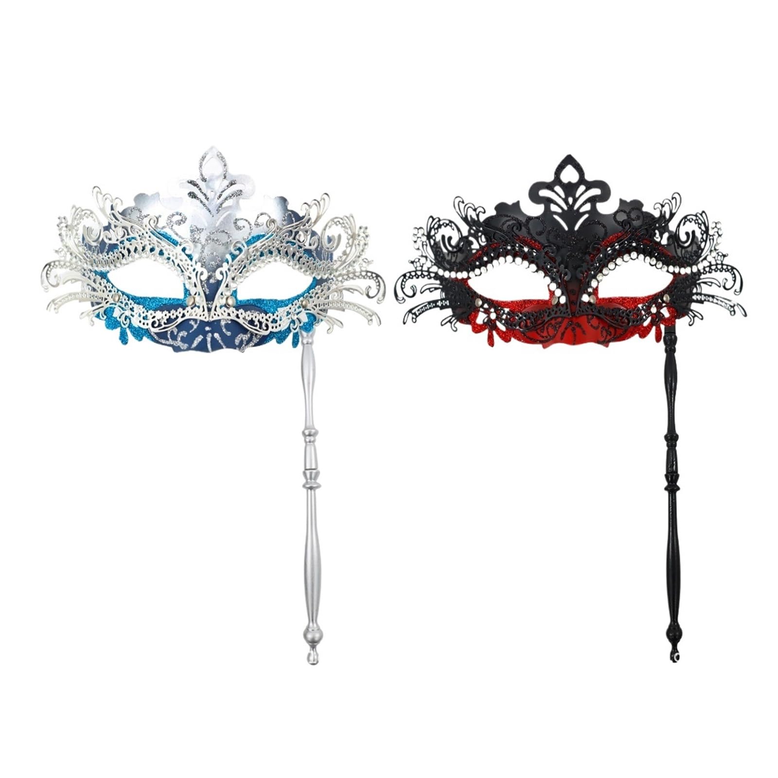 MLYPRU Masquerade Mask for Women with Stick, Masquerade Ball Masks with Rhinestones Couples Mardi Gras Mask for Halloween Venetian(Set K)