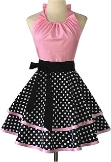 KAYLRE Delantal Cocina Sexy limpieza for el hogar antiincrustante hembra adulto delantal de encaje halter lunar dot 2-capa babero Delantal (Color : Pink, Size : Taille unique)