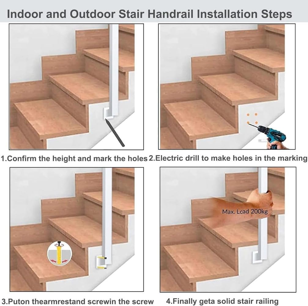 Indoor U Shaped Stair Railing Adjustable Height 35 110cm White Exterior Rail for Outdoor Steps Garden & House Entrance 95cm/37.05in High Safety Railing.
