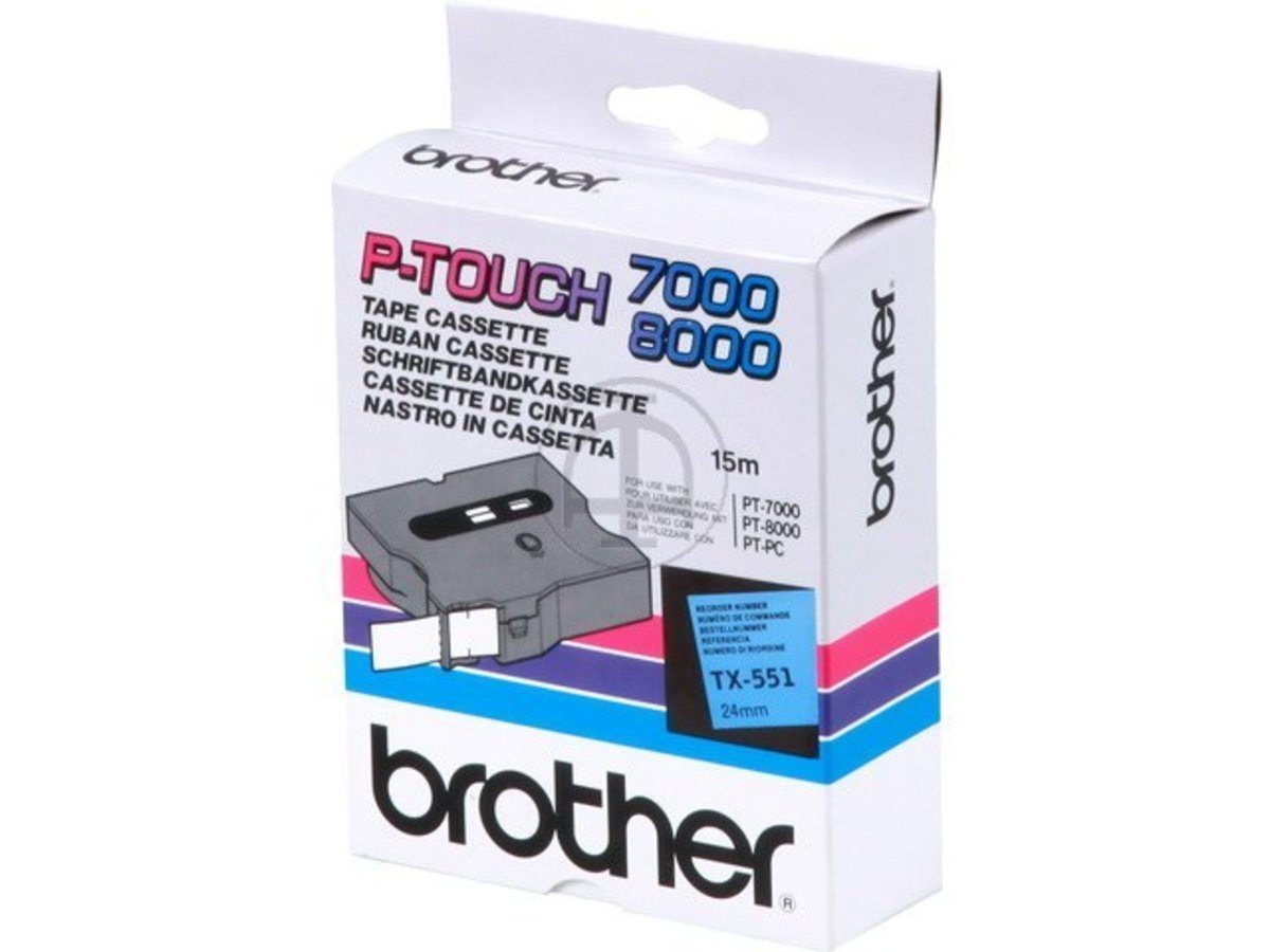 Brother TX551 Schriftbandkassette blau auf schwarz 24mm x 15m laminiert für P-touch series