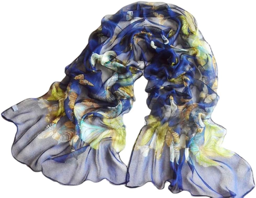 V28 Womens 100% Silk Butterfly Pattern Lightweight Soft Scarf
