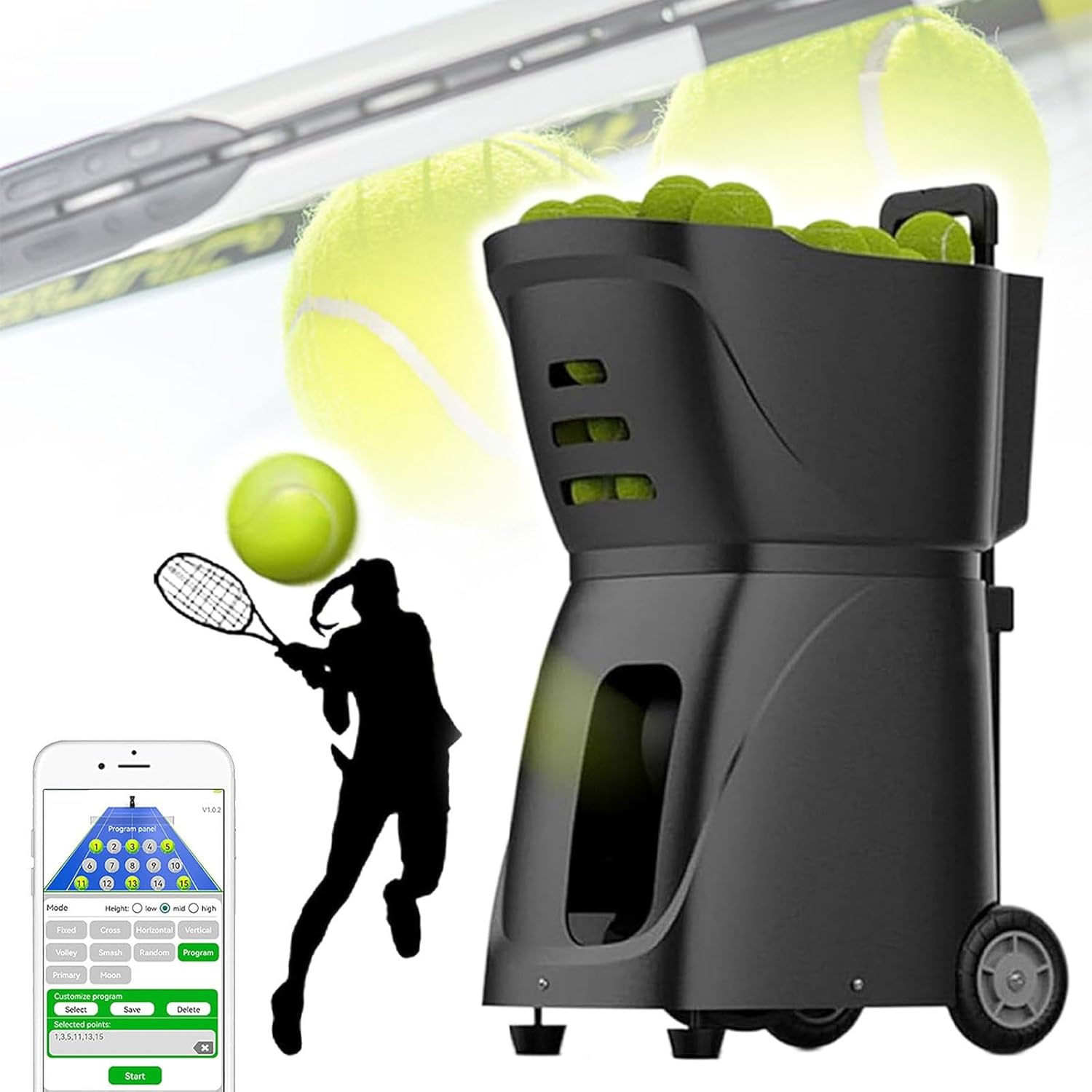 Tennis Ball Machine Launcher, Automatic Tennis Training Machine, Remote-Controlled Tennis Ball Serving Machine for Beginners