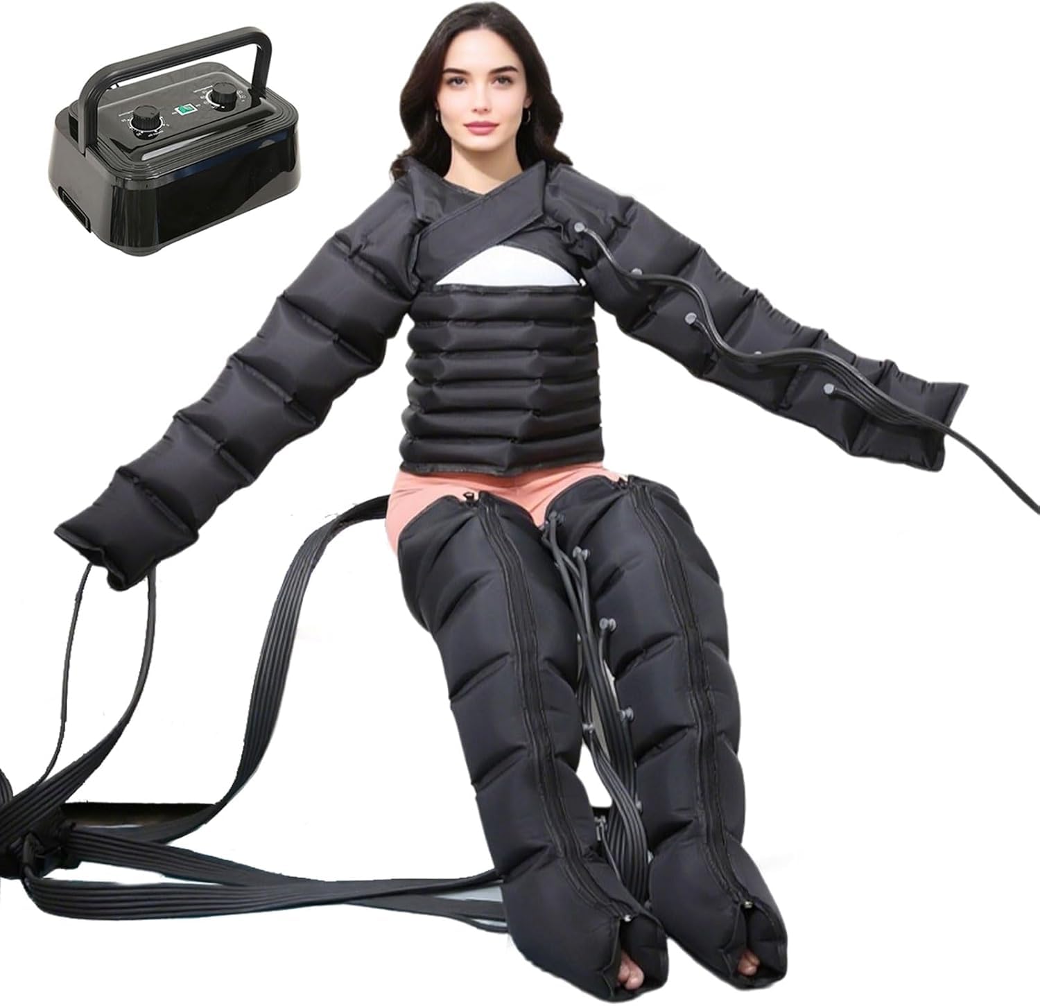 Presoterapia Profesional 6 Cavidades, Botas Presoterapia Para Casa Abdomen Y Piernas, Drenaje Linfatico, Funcionamiento Silencioso, Mejora La Circulación (Negro, cuerpo completo)