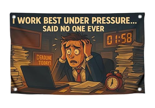 3x5 Ft Funny Flags with Quote "I Work Best Under Pressure Said No One Ever" with 4 Brass Grommets - Single Sided Cool Poster for Dorm Room College - Polyester Meme Wall Tapestry for Office and Bedroom