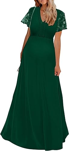 Vestido de maternidad con cuello de encaje y manga corta para baby shower, sesión de fotos de maternidad